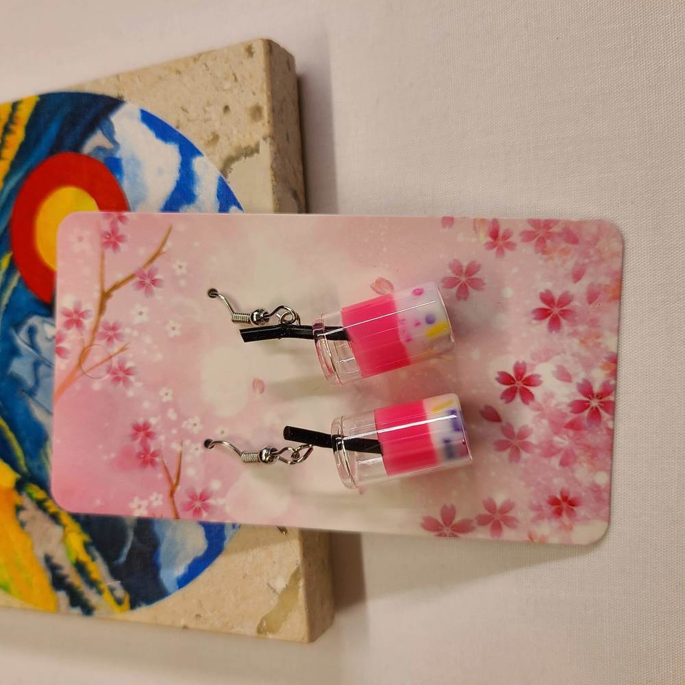 PINK BOBA SHAKE EARRINGS - Picture 3 of 3